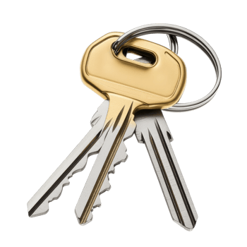 Metallic keys with a ring, a shot. png