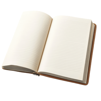 Open lined notebook with light beige pages. png