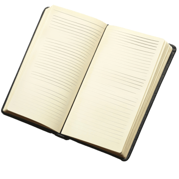 Open lined notebook resting diagonally. png