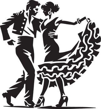 Two Spain Flamenco Dancers Dancing. vector