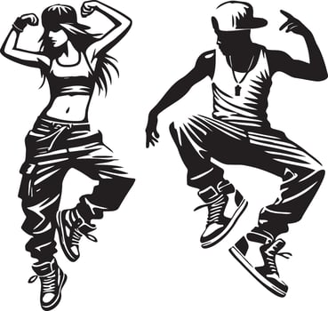 Street Dance Man and Woman Sketch Illustration. vector