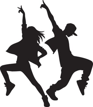 Street Dance Man and Woman Dancing Silhouette. vector