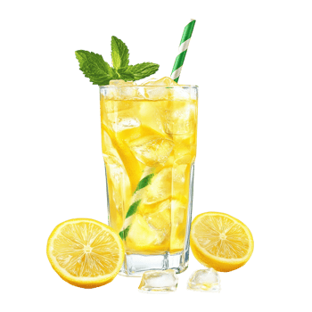 Refreshing iced lemonade drink with lemon slices and mint. png