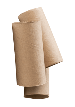 Three tissue paper cores or toilet paper tubes after used out of paper in stack isolated with clipping path in file format png