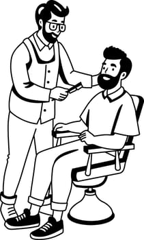 Street barber cutting hair of his client, glyph illustration vector