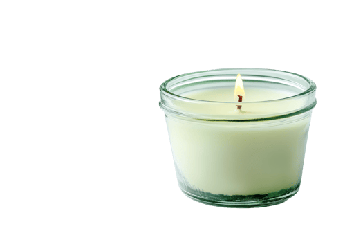 Small, round, glass candle with a flickering flame. png