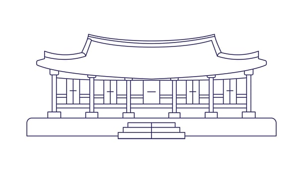 Outline icon of traditional Korean house building vector