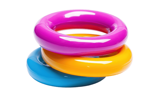 Colorful inflatable rings stacked in vibrant hues. png