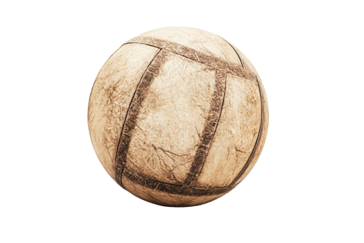 Aged, weathered sphere, vintage soccer ball, isolated on dark background. png