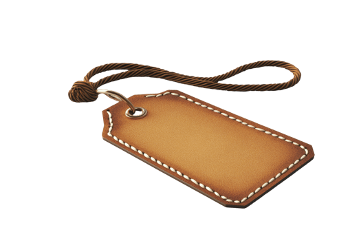 Empty tan leather tag with a cord. png