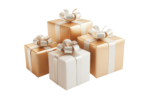 Stacked gift boxes with elegant ribbons. png