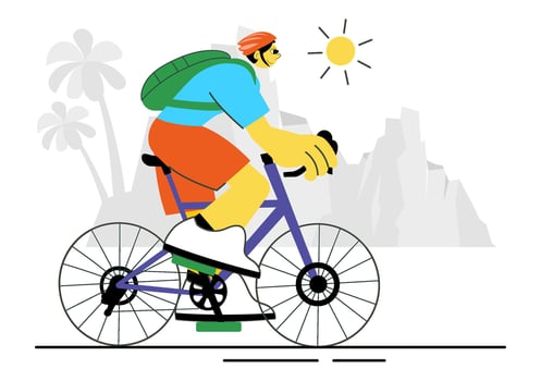 Art of People Enjoying Bicycle Rides on a Road Trail in Cartoon Flat Style vector
