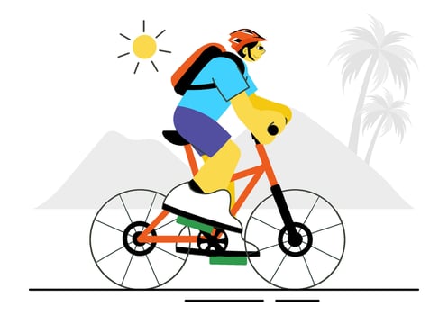 Flat Cartoon of Family Cycling Together on a Track with Safety Helmets vector
