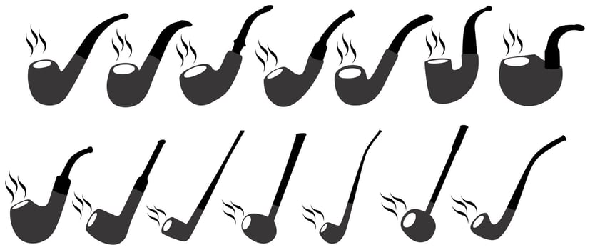 set smoking pipe black silhouettes icon. classic tobacco pipe symbol design illustration vector