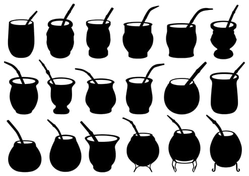 set mate tea black silhouettes icon. Traditional Argentinian mate tea. South American Yerba Mate tea symbol design illustration vector