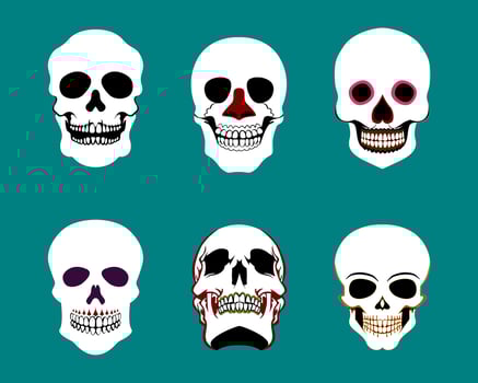 Set of 6 decorative skull, Day of the Dead and horror styles vector