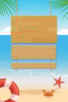 summer wooden sign on tropical beach background vector