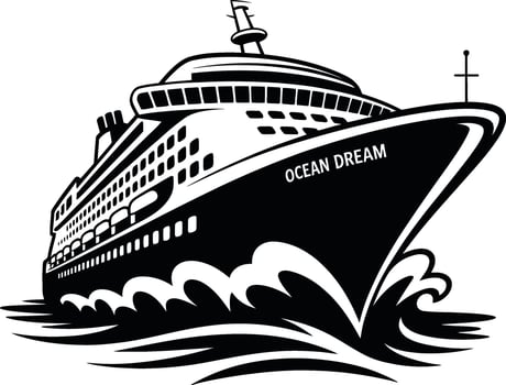 Ocean Dream Cruise Ship Silhouette in Black and White vector
