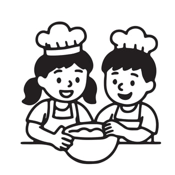Two children in chef hats are cooking in a bowl vector