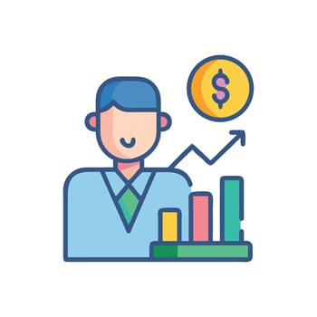 Financial Success Man, Chart, and Dollar Coin Rising vector