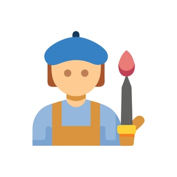 Flat Painter Character with Brush Illustration Icon vector