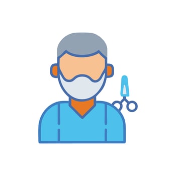 Cartoon Barber Avatar with Scissors Icon on Black vector