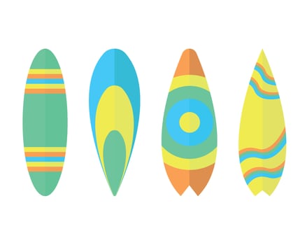 Set of four surfboard icons. Tourism, entertainment, recreation, sport. vector