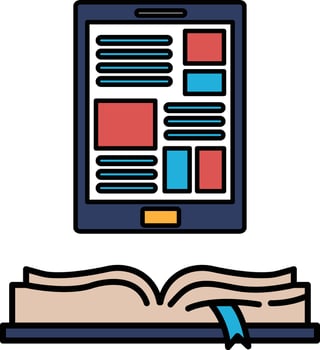 A tablet is shown next to an open book vector