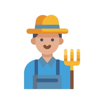 Farmer Character with Pitchfork Icon Illustration on Black vector