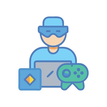 Virtual Reality Gaming Avatar with Controller and Screen vector
