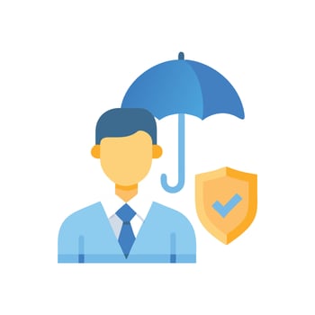 Insurance agent icon with umbrella and shield protection vector
