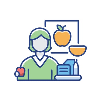 School Lunch Lady Serving Nutritious Meal to Students vector
