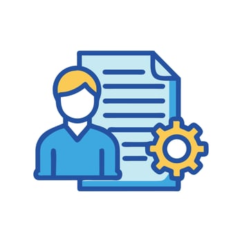 Technical SEO Management Icon Person, Document, and Gear vector