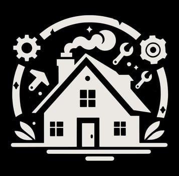 A house with tools and a clock in the middle vector