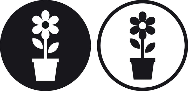 Flower in pot icon set in two styles . Potted flower icon . illustration vector