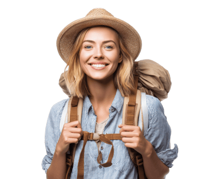 Happy traveler with backpack ready for adventure and exploration png