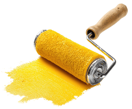 Yellow paint roller used for home decoration and renovation tasks png