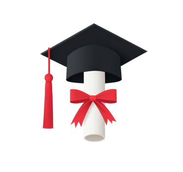Graduation cap and diploma with red bow for academic celebration png