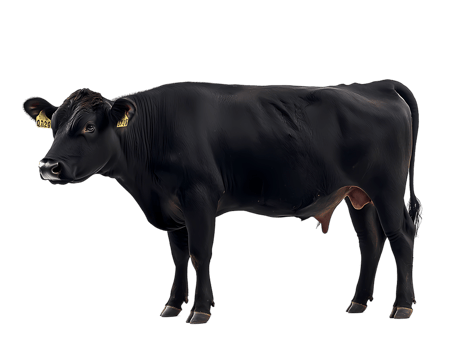 a black cow standing on a transparent background png
