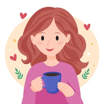 Happy woman enjoying morning coffee, cozy self-care and relaxation concept vector