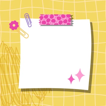 Funky note cards on a yellow checkered background. Cute templates for paper notes. Blank spaces for messages. Paper notes. Sticky notes for reminders, memos, and planners. Perfect for back-to-school. vector