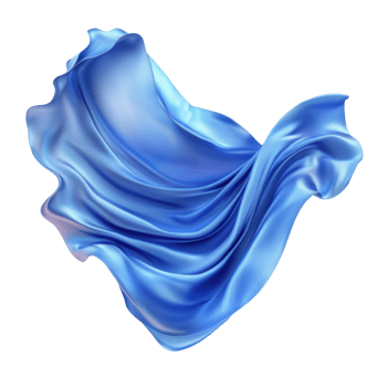 Dynamic 3d blue fabric gracefully flowing against a transparent background, showcasing movement and elegance digital a in art style png