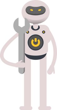 White Robot Character Holding Wrench png