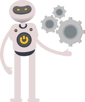 White Robot Character Holding Gears png