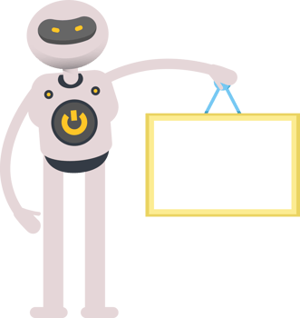 White Robot Character Holding Blank Signage png