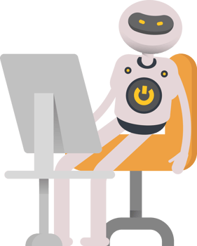 White Robot Character Working on Desktop png
