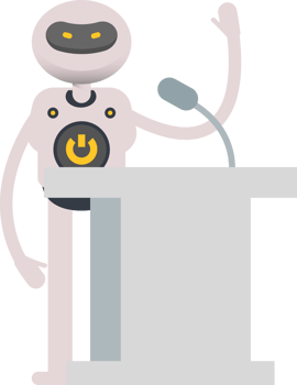White Robot Character Speaking on Podium png