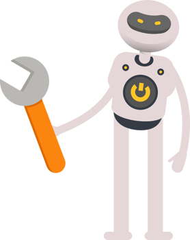 White Robot Character Holding Wrench Tool png