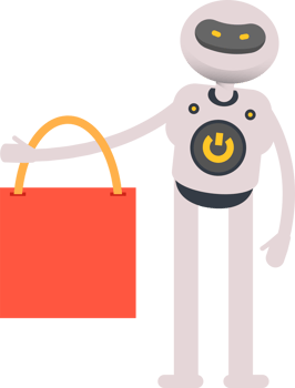 White Robot Character Holding Shopping Bag png
