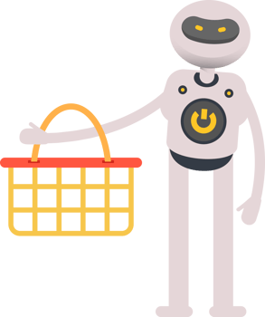 White Robot Character Holding Shopping Basket png